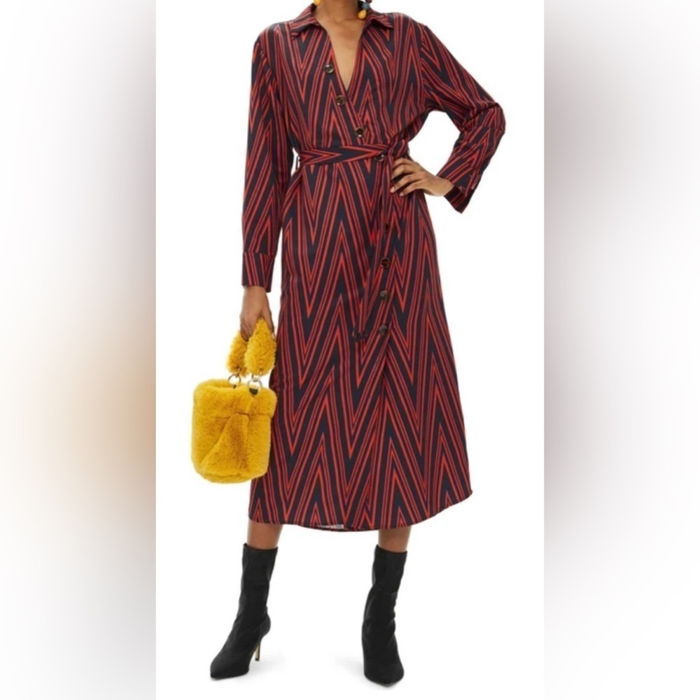 TOPSHOP Horn Button Print Midi Dress A030